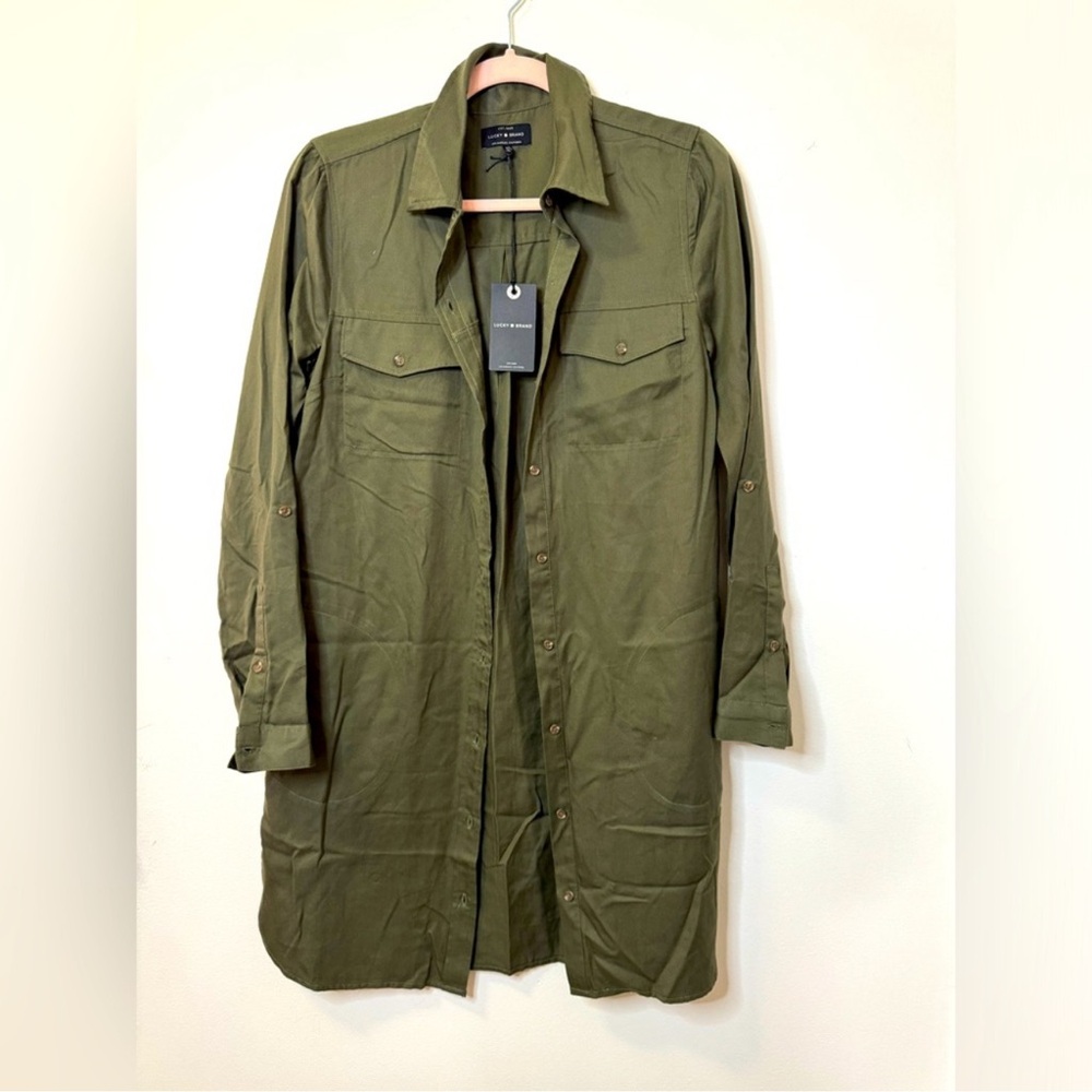 NWT LUCKY BRAND Olive Green Long Shirt Dress
